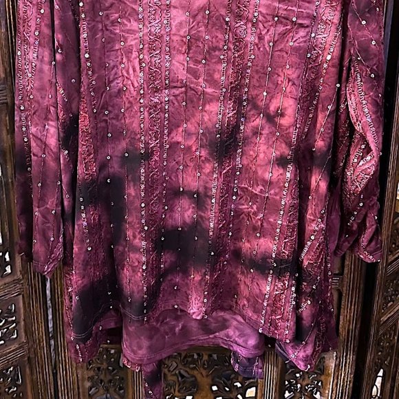 ELEMENTZ RUBY RED MAROON CRANBERRY DOUBLE SHIRT BLOUSE W/ MULTICOLOR SEQUINS 2X - Picture 5 of 5